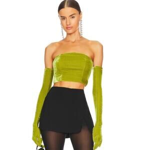 Lovers + Friends Lime Green Velvet Strapless Crop Top with Matching Gloves